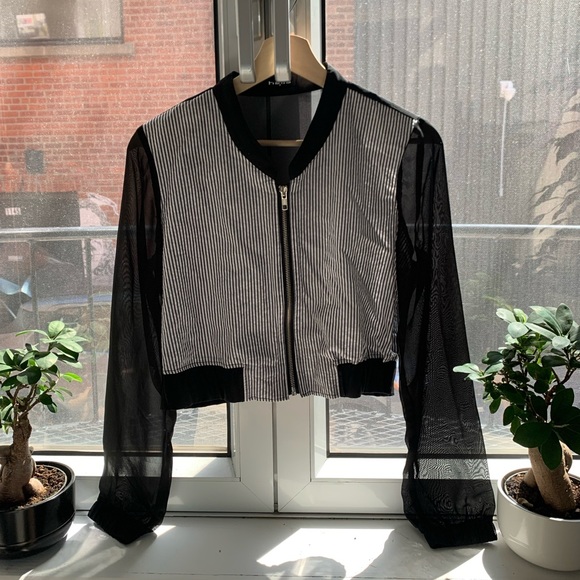 Sheer Sleeve Striped Jacket - Picture 1 of 5